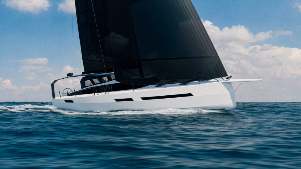 rendu 3D du JPK 48 FC naviguant gîté au près