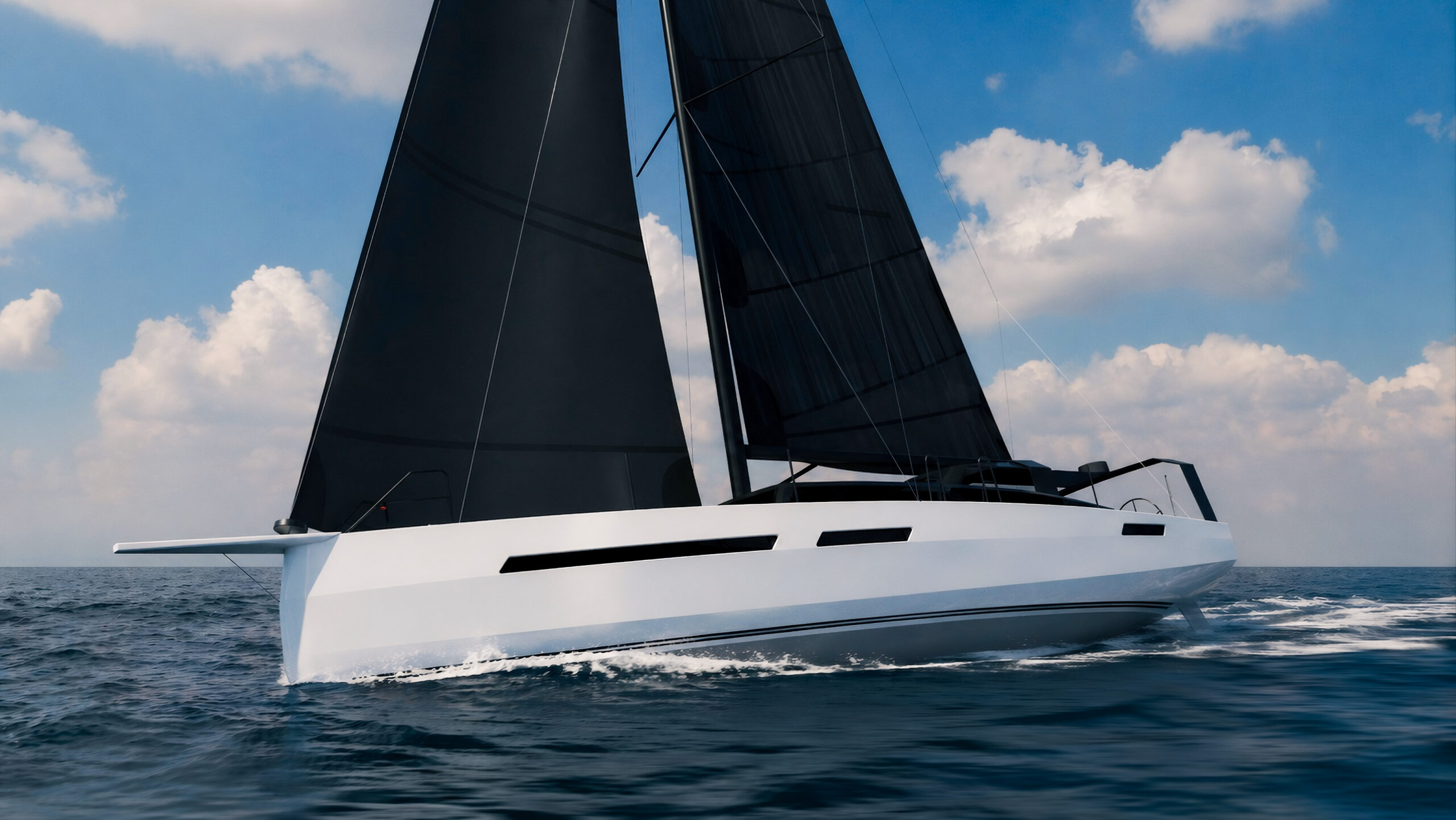 rendu 3D du JPK 48 FC naviguant gîté au près